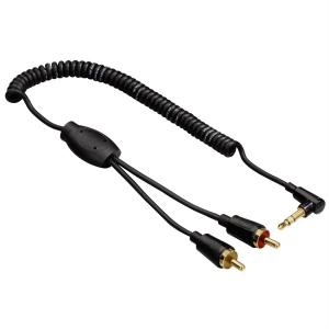 Jack audio kábel 2 cinch - 90 st., špirálový, 75cm